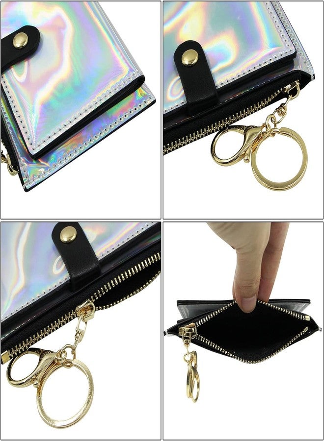 موكا محفظة صغيرة من MOCA للنساء والفتيات، مزودة بحامل بطاقات، وجيب للعملات المعدنية، و3 جيوب للنقود، وزر كبس، ومشبك لوبستر، مناسبة للمراهقات والفتيات (فضية). - Image 5